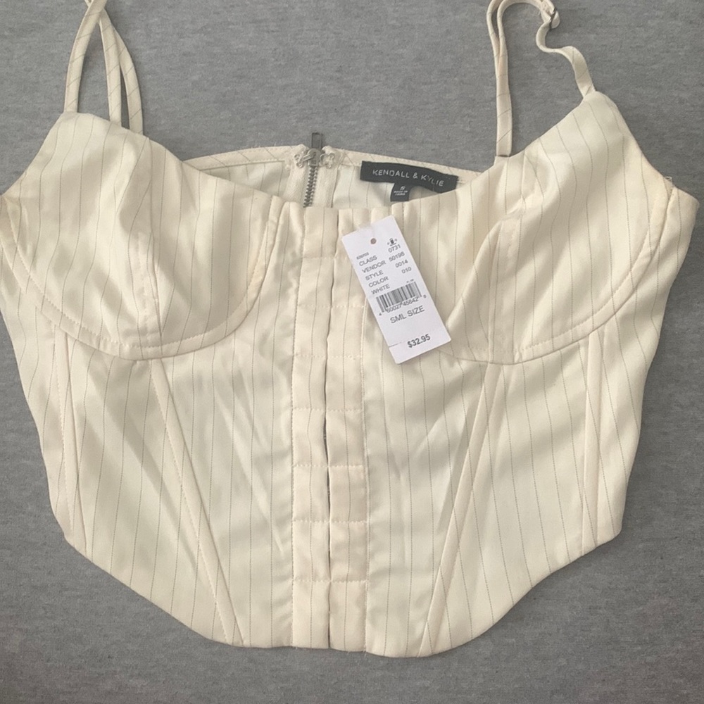 White/blue stripe cropped corset